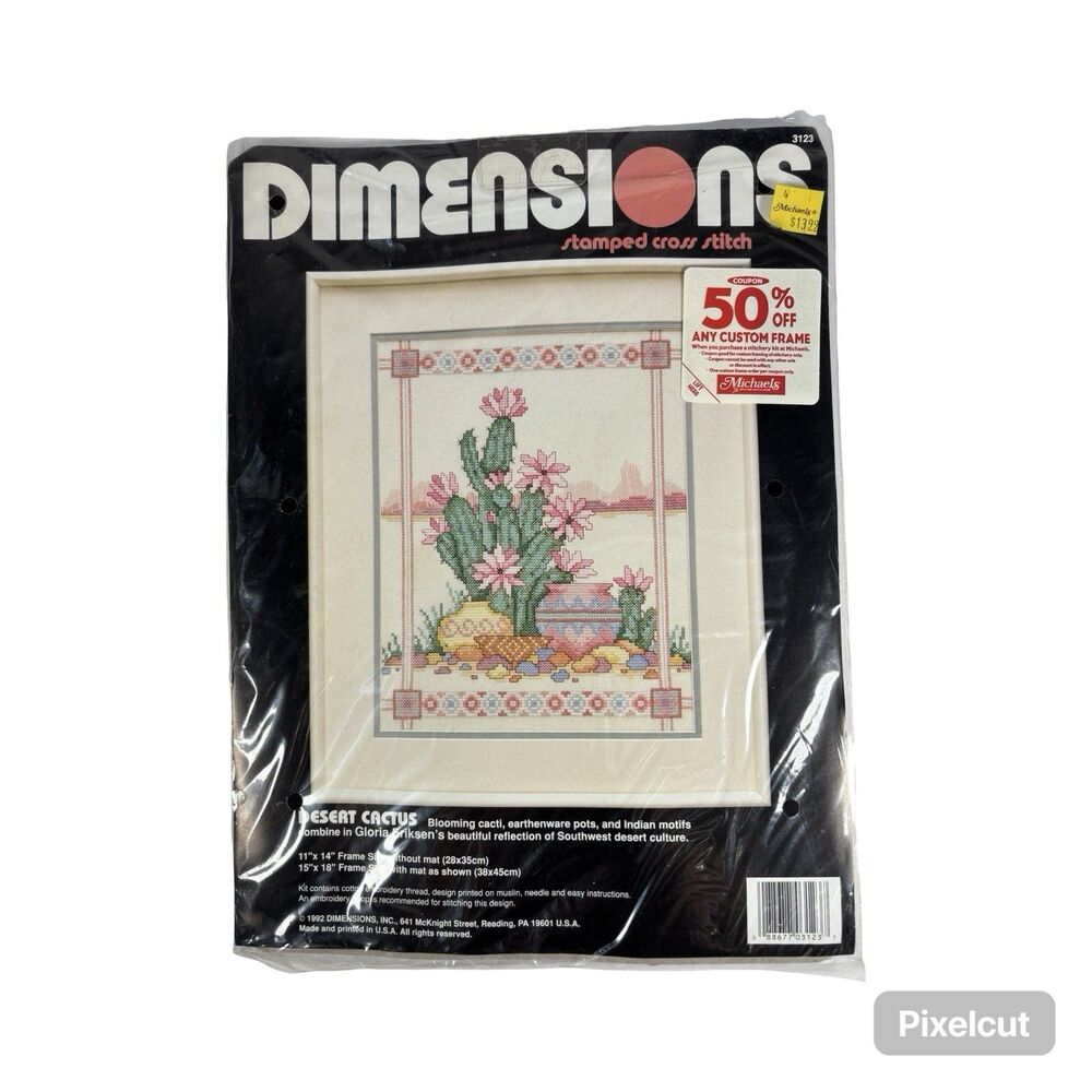 Vintage 1992 Dimensions #3123 Desert Cactus Southwest Stamped Cross Stitch Kit
